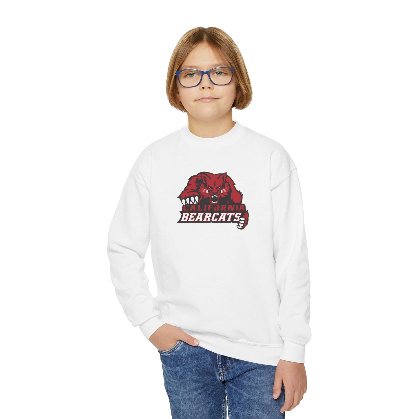 05-023 California Bearcats Dynamic Logo Youth Crewneck Sweatshirt (White)
