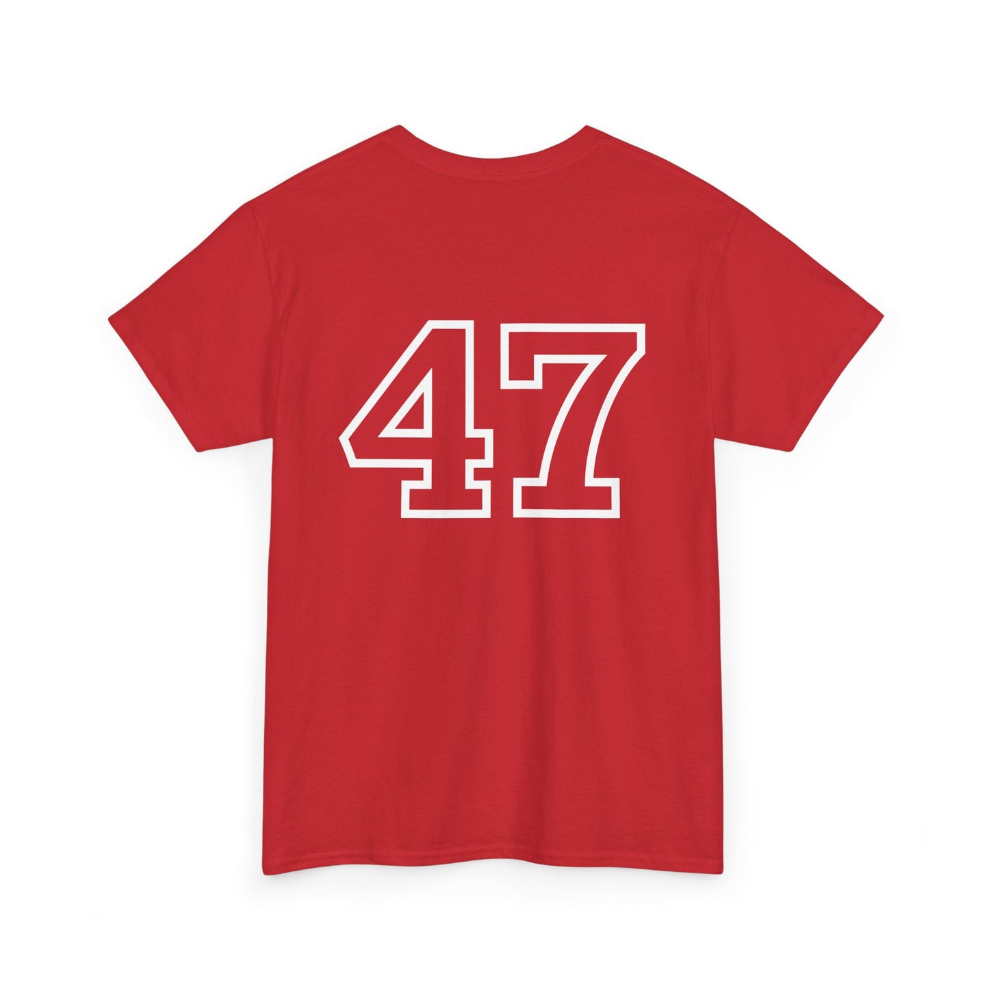 01-002 Keep on Trumpin - Varsity Baseball Style with "47" on Back Unisex Heavy Cotton Tee
