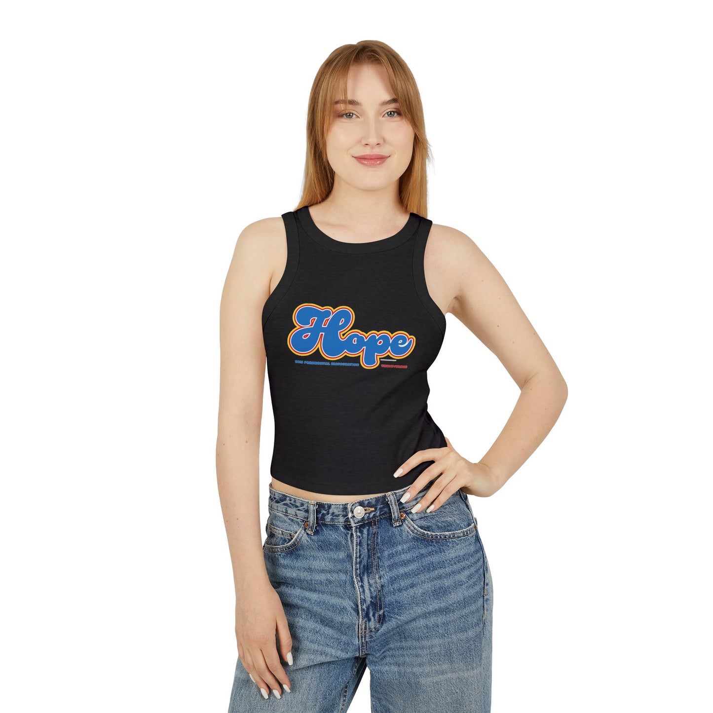 01-013 Inauguration 2025 - Retro Neon Blue "Hope" Women's Micro Rib Racer Tank Top