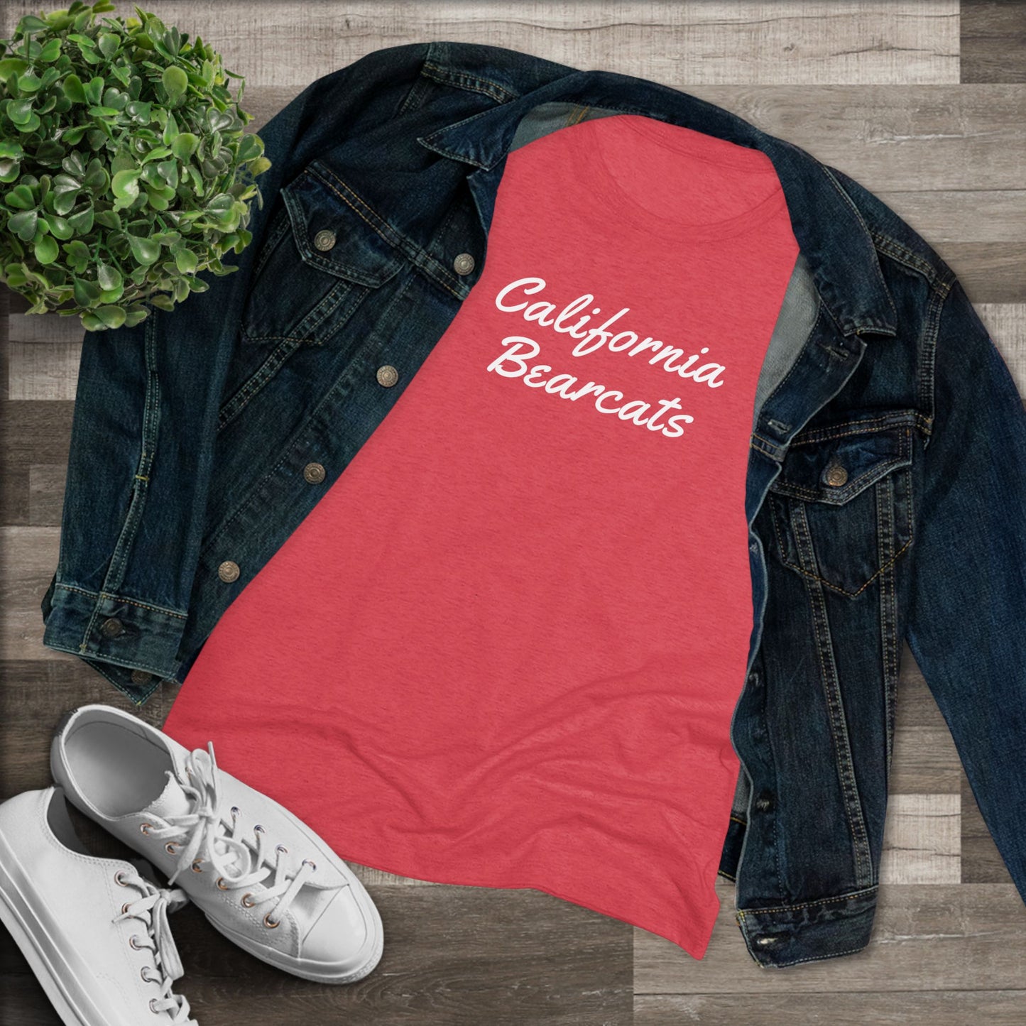 05-013 California Bearcats Script Logo Women's Triblend Tee (Red)