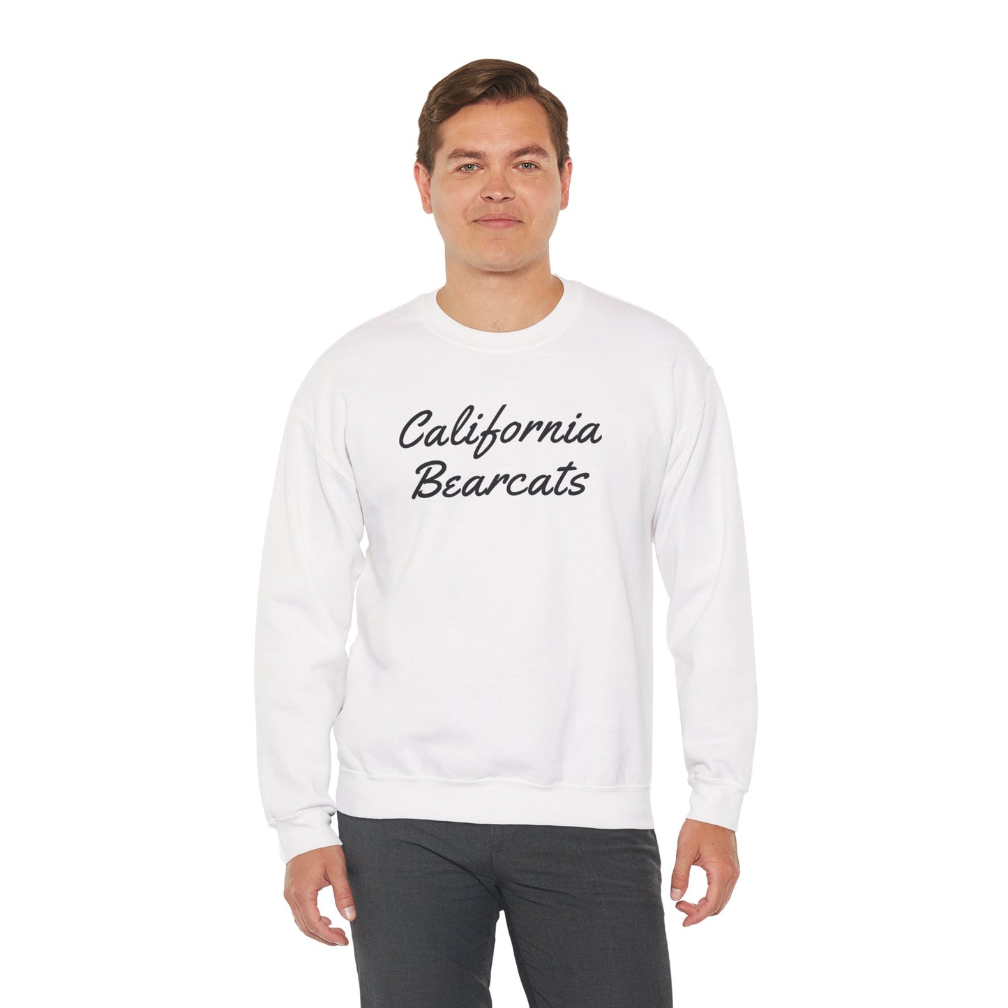 05-004 California Bearcats Script Logo Unisex Heavy Blend™ Crewneck Sweatshirt (White)